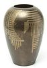 Art Deco Brass Art Ware Vase w Linear Motif