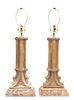 Carved Wood Columnar Table Lamps, Pair