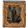 Sixth Plate Tintype Featuring African American Soldier with Stylized Patriotic Backdrop