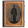 Quarter Plate Tintype of Triple-Armed Infantryman Sporting Cavalry Boots and Uncommon Square Trigger Colt Revolver