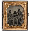 Sixth Plate Ambrotype Featuring Trio of Smoking New York Militiamen, Two Armed with Colt Revolvers