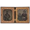 Sixth Plate Tintype and Ambrotype Featuring Triple Armed Cavalryman and Family