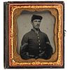 Sixth Plate Tintype of Young Infantry Corporal, Armed with Belted Revolver