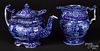 Historical blue Staffordshire pitcher and tea pot