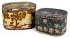 Two wallpaper hat boxes, 19th c.