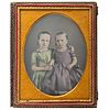 Striking Quarter Plate Daguerreotype of Young Sisters by Moissenet, New Orleans, Plus