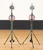 Pair of copper lightning rods, with glass balls