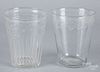 Two Stiegel type etched glass flips