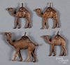 Four Dresden camel Christmas ornaments
