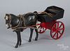 Carved and painted wood horse drawn wagon