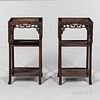 Pair of Marble-top Carved Hardwood Stands