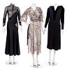 Three Dresses, Two Black, One Floral Print, 1930s-50s