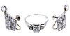14k White Gold and Diamond Ring and Earrings