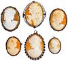Mixed Silver (925, 880, 800) Framed Carved Shell Cameo Pin Assortment