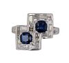 Modern Dark Blue Sapphire & Diamond 18K Ring