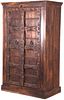 Old World Carved Wood & Wrought Iron Panel Cabinet