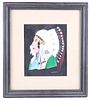 Original Carl Sweezy Gouache Painted Indian