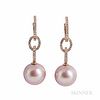 18kt Rose Gold, Pink South Sea Pearl, and Diamond Earrings