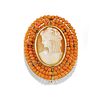 A 18K yellow gold, coral and cameo brooch