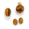 Lot of 18K yellow gold and tiger's eyes jewels