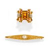 A silver, low-carat gold, 18K yellow gold, diamond, colored gemstone ring and brooch