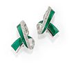 A 18K white gold, green enamel and diamond earclips, defects