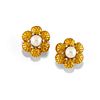 A 18K two-color gold, diamond and cultured pearl earrings
