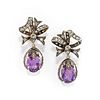 A silver, 18K yellow gold, diamond and amethyst pendant earrings