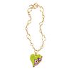 A 18K pink gold, 18K gold, green enamel, semi precious multicolor gemstone and diamond necklace with pendant