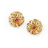 A 18K yellow gold, ruby and diamond earclips