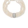 A 18K two-color gold, cultured pearl and diamond necklace