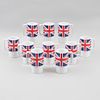 Lot of 10 cups. 21st century. Pocelain. Decorated with Union Jack shield in color sublimation.