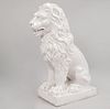 Lion. 20th century. Made of white glazed ceramic. 29.5 x 11 x 15.7" (75 x 28 x 40 cm)