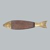 Fish plate. Twentieth century. Fish-like design. Made of wood and golden brass.