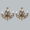 Pair of flying buttresses. European origin. Twentieth century. Cast bronze. For 3 lights. With floral washers and "C" arms.