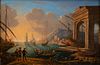 NEAPOLITAN SCHOOL, 18th CENTURY - Coastal capriccio with harbor, figures and boats