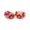 A Pair of 18k Gold, Diamonds, Rubies Clips