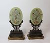 2 Vintage Jade Discs With Hard Stone Decoration