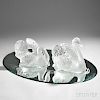 Pair of Lalique Swans with Mirrored Plateau
