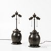 Attributed to Tiffany Pair of Swamp Flower Bronze Table Lamp Bases