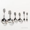 Six Thorvald Marthinsen "Viking Rose" Silver Serving Pieces