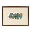 Joan Miró. De la Serie Miró Escultor No. 6, 1974-1975. Firmada en plancha. Litografía sin número de tiraje. Con certificado. 20 x 40 cm