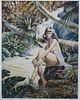Watercolor of Semi-Nude Lady in Jungle