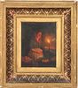 Illegibly Signed "Woman by Candlelight" Oil