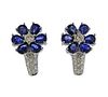 18K Gold Diamond Sapphire Flower Earrings