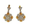 18K Gold Diamond Flower Drop Earrings
