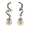 18K Gold Diamond Pearl Swirl Drop Earrings