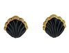 18k Gold Carved Onyx Diamond Shell Motif Earrings