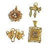Vintage 14k Gold Pearl Charm Pendant Lot of 4