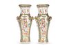 A PAIR OF CANTONESE FAMILLE ROSE VASES, 19TH CENT